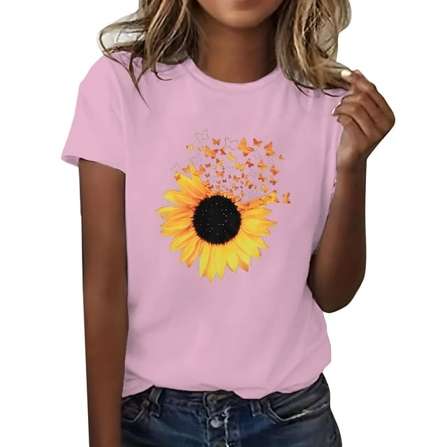 WZXFASHION T-shirt à Manches Courtes Décontracté Imprimé Col Rond Printemps pour Femmes Liquidation 2025 T-shirt à Manches Courtes pour Femmes