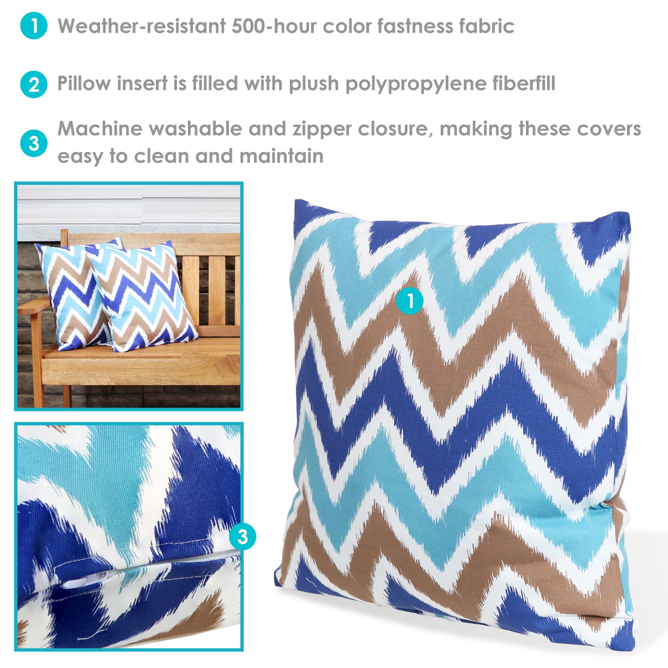 Sunnydaze 17" x 17" Chevron Bliss Polyester Square Decorative Throw Pillow, 2 Count