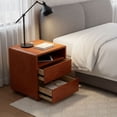 thumbnail image 3 of S-HOME Versatile 20 Inch Nightstand  Curved Design With 2 Drawers And Charging Station Solid Wood Bedside Table For Bedrooms, Walnut, 3 of 13