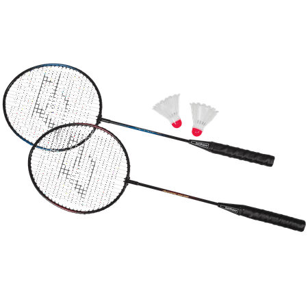 EastPoint Sports 2 Player Badminton Racket Set; Contains 2 Rackets with Tempered Steel Shafts and Soft, Comfortable Handles and 2 Durable, White Shuttlecocks for Entertainment with Friends and