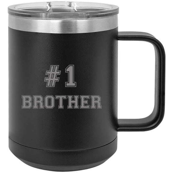 #1 Brother Stainless Steel Vacuum Insulated 15 Oz Travel Coffee Mug with Slider Lid, Black