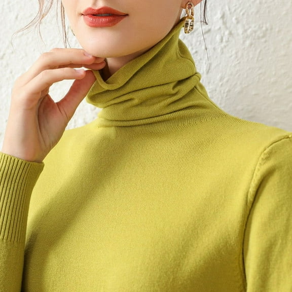 Multi-color Womens Tops Autumn and Winter New Internal Turtleneck Sweater Women Pile Pile Collar Elastic Bottom Shirt Slim Slim European and American Knitted Top Shirts for Women