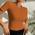 thumbnail image 4 of Gibobby Camisetas de verano para mujer Abrigo punto manga corta con cuello redondo elástico color liso para mujer(Naranja,CH), 4 of 5
