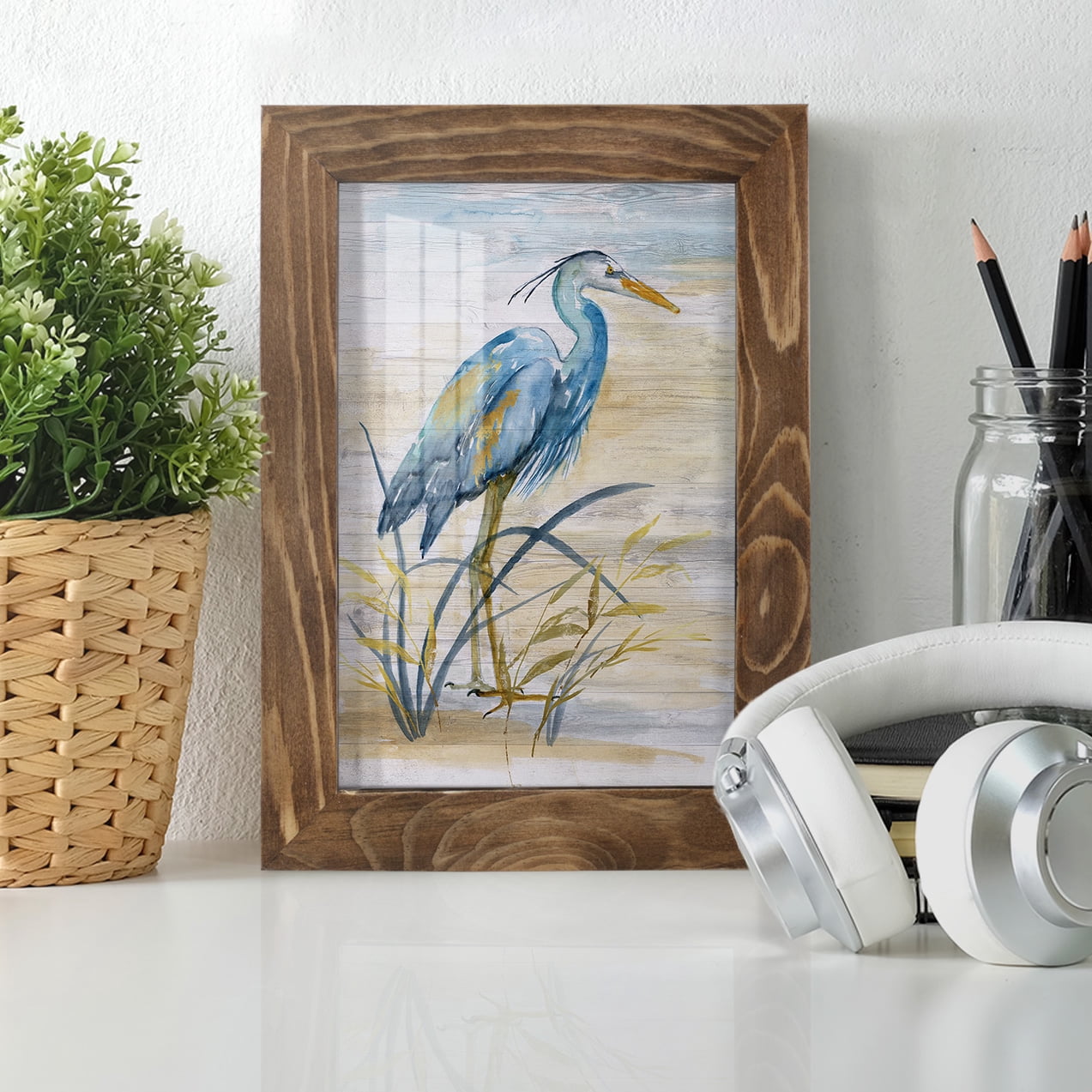 Blue Heron I -Framed Print w/glass-Walnut