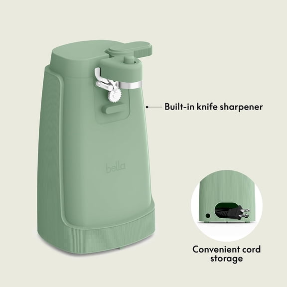 YUYAN-bella Electric Can Opener and Knife Sharpener, Removable Cutting Lever, Cord Storage, Stainless Steel Blade, Seaglass
