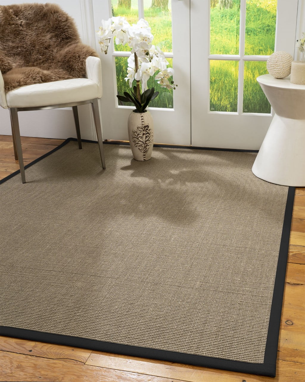 Natural Area Rugs Dalton Custom Sisal Rug, 8', Square Black Border