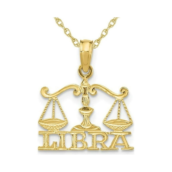 10K Yellow Gold Libra Charm Astrology Zodiac Pendant Necklace with Chain