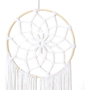 TJ Global Woven Macrame Dream Catcher Large Wall Hanging with Feathers and Tassels, Handmade Dreamcatcher, Boho Decoration Home Decor Ornament Craft Gift, 36 inch x 12 inch (White)