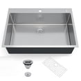 thumbnail image 2 of Kojooin Stainless Steel 304 Drop-In Kitchen Sink, Handmade Brushed Finish Sink with Cutting Board, Dish Rack and Bottom Mat, 2 of 7