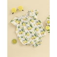 thumbnail image 5 of BemeyourBBs Newborn Baby Girl Bubble Romper Infant Baby Summer Clothes Loose Fit Strawberry Lemon Bow Print Crew Neck Flying Sleeve Bodysuit Jumpsuit Playsuit, 5 of 9