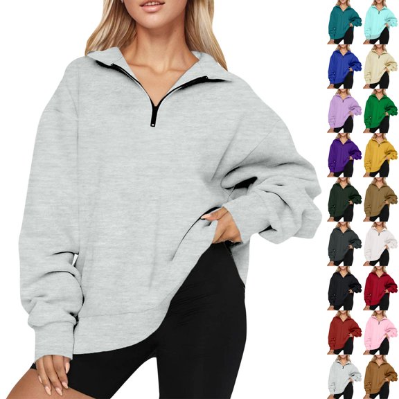 VV AVEORS Womens Oversized Sweatshirts Fall Fashion Hoodies Half Zip Casual Cozy Pullover Long Sleeve Shirts Clothes Light Purple L