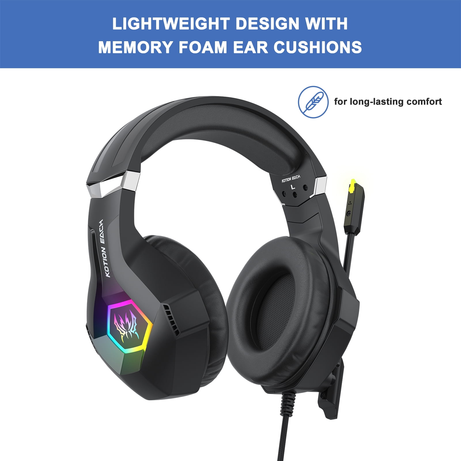Gaming Headset 3.5MM Wired for PS5 PS4 Switch Xbox One PC with RGB Light,Noise Canceling Mic,Surround Sound,Over Ear Muffs Gaming Headphones,Black