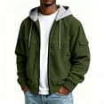 thumbnail image 5 of UVEASISHA Mens Zip Up Hoodies Lightweight Casual Corduroy Hooded Jacket Arm Pocket Long Sleeve Drawstring Full Zip Athletic Jackets Daily Streetwear Army Green L, 5 of 7