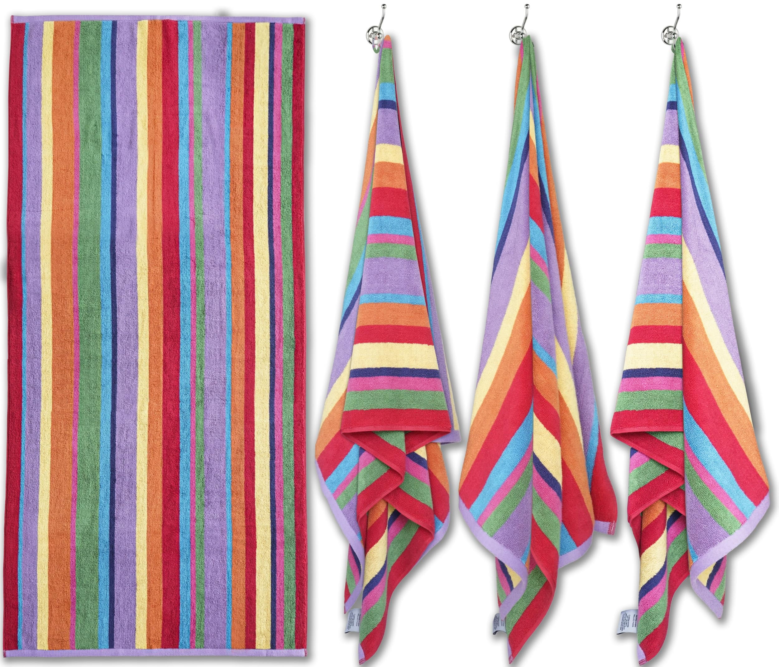 White Classic Luxury Rainbow Striped Cotton Beach Towels, 30 x 60, 4 Count