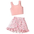 thumbnail image 2 of WPPGONE 2 Piece Little Girl Crop Tank Top and Skirt Set Floral Print Ruffle Hem Layered Skort Outfits Lightweight Breathable Summer Vacation Apparel Clothing, 2 of 7