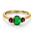 thumbnail image 3 of Gem Stone King 18K Yellow Gold Plated Silver Green Nano Emerald and Red Rhodolite Garnet Engagement Ring for Women | 1.04 Cttw | Oval 7X5MM | Gemstone May Birthstone | Size 7, 3 of 6