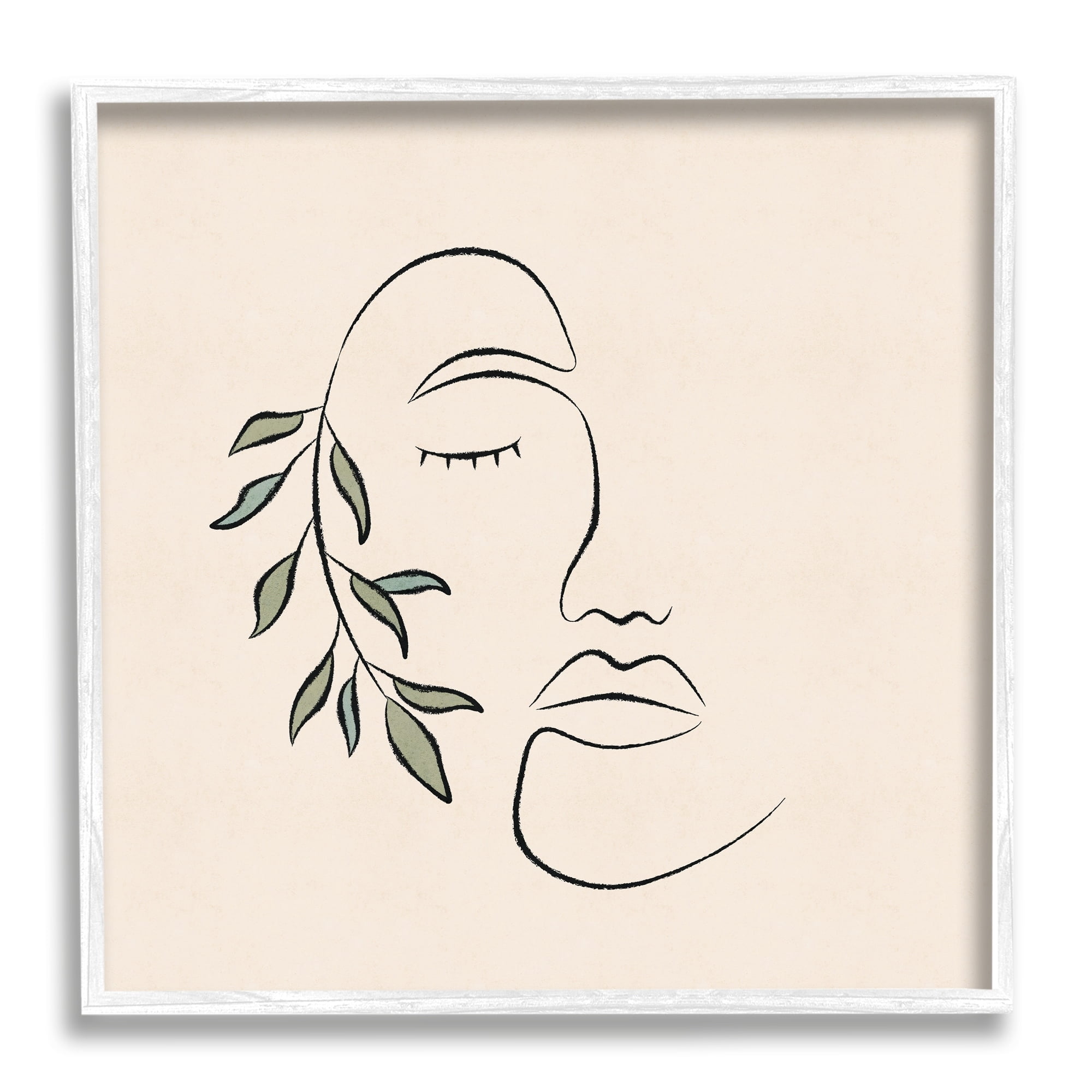Stupell Industries Woman Face Abstract Line Doodle Botanical Sprig Graphic Art White Framed Art Print Wall Art, Design by JJ Design House LLC