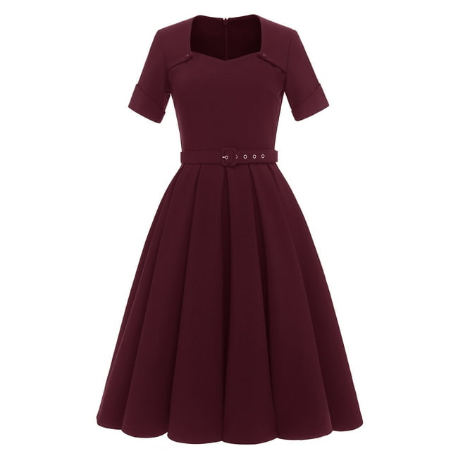 Fankiway Robe Rétro pour Femmes Col en V Manches Courtes Nœud Papillon Ceinture Bouton Grande Jupe Ourlet Robes pour Femmes Grande Taille Liquidation Robes d'Été pour Femmes Manches Courtes