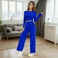 thumbnail image 2 of sususu Sets for Women Clothing Two Piece,Fall Sets Women's Knit Sweatshirt And Pants Two Piece Outfit Soft Casual Long Sleeve Comfortable Trousers For Everyday Wear And Home Relaxation - Blue, 2 of 4