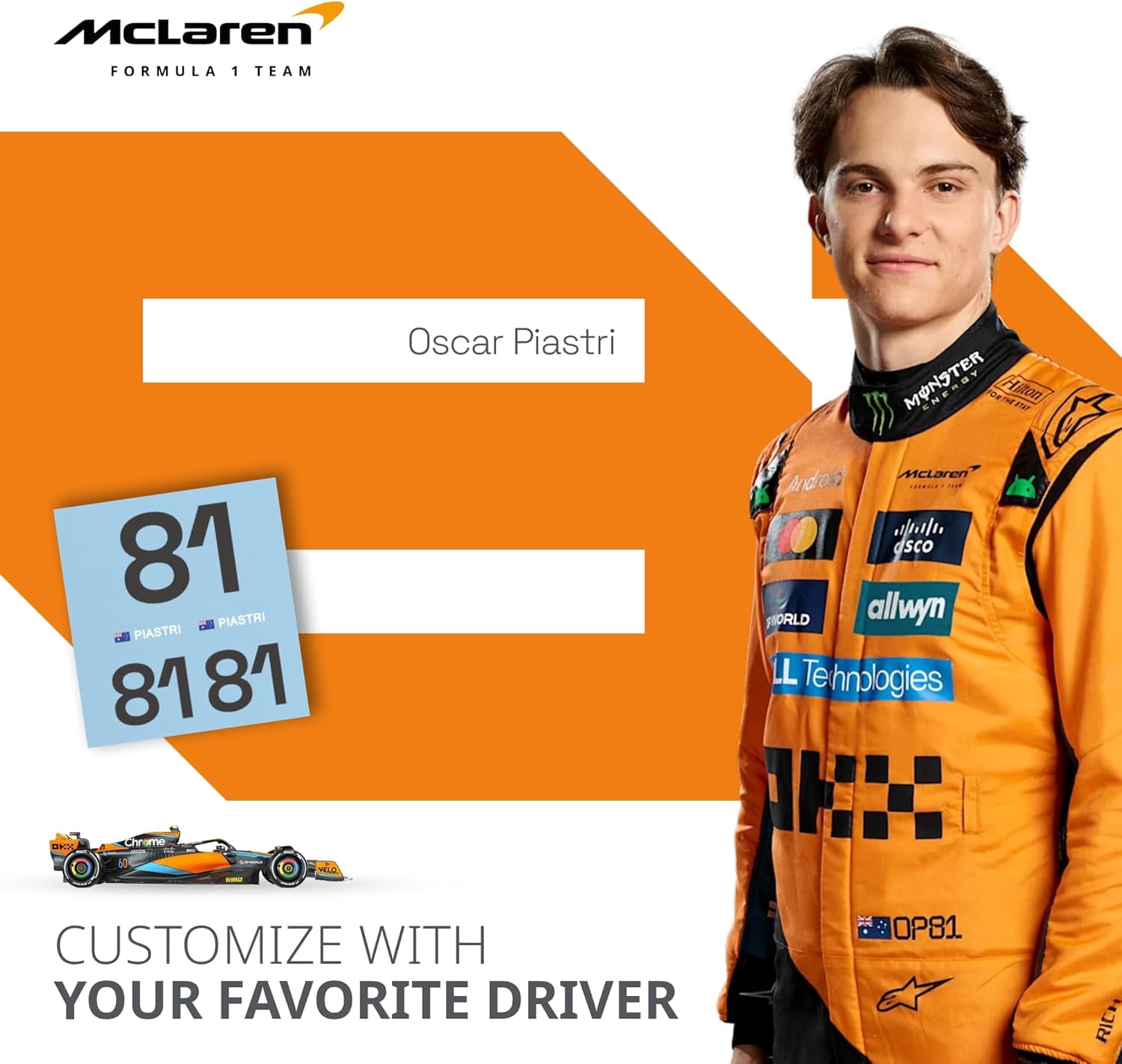 Formula 1 MCL60 Model kit - 1:18 Scale Racing F1 MCL60 Model Inspired by Lando Norris & Oscar Piastri l Building kit, Collectible diecast, 140 Pieces