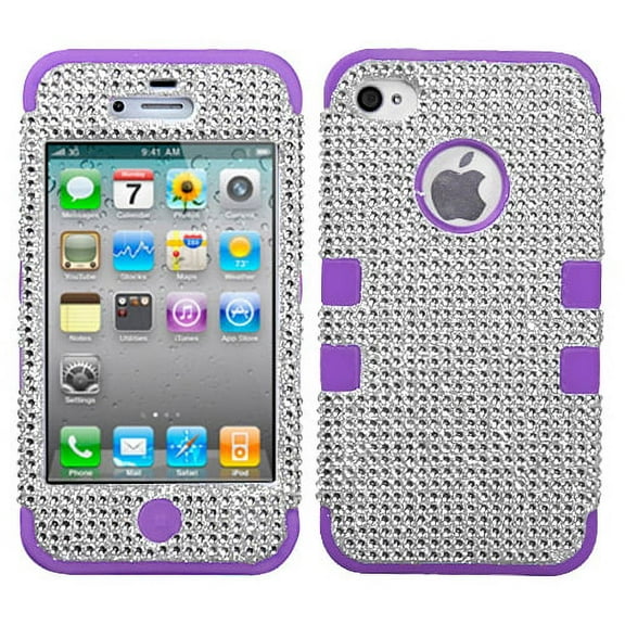 MYBAT Silver Diamante/Electric Purple TUFF Hybrid Phone Protector Cover(Diamante 2.0) for APPLE iPhone 4S/4