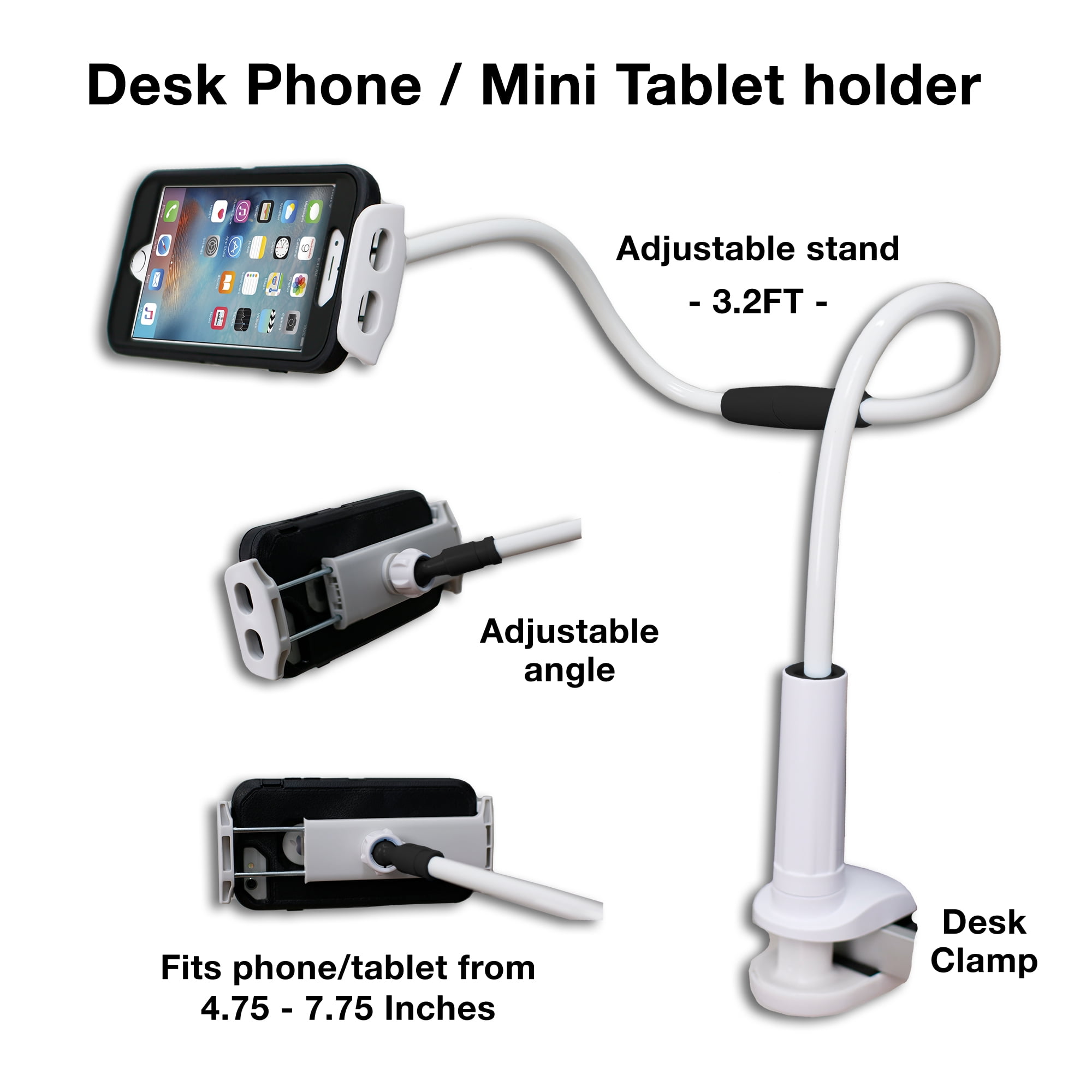Flexible Adjule Desk Phone Holder Clamp Mount With Long Arm For Smart Devices Black