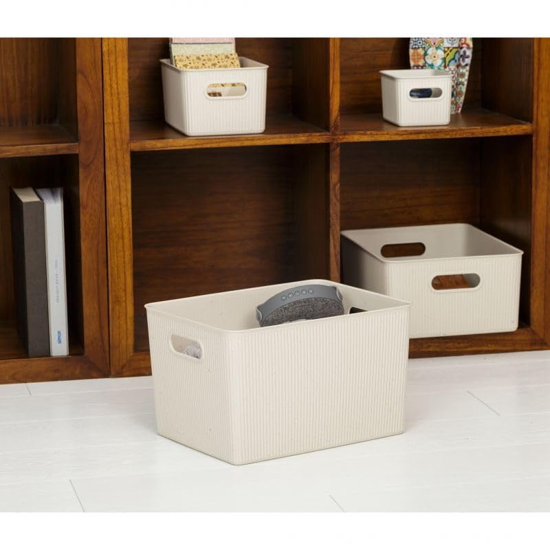 Superio Ribbed Collection - Decorative Plastic Open Home Storage Bins Organizer Baskets, Eco (Parent) Container Boxes for Organizing Closet Shelves Drawer Shelf (Bin - Extra Large (22 Liter)- 4 Pack)
