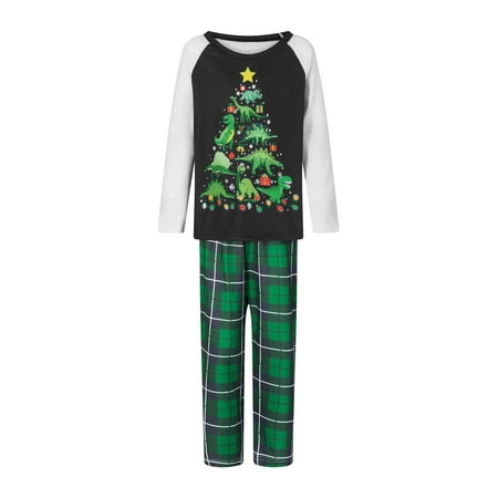 

Christmas Long Sleeve Dinosaur Print Tops and Plaid Pants Sleepwear