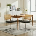 thumbnail image 6 of Dining Chairs Set of 2, PAPROOS Linen Upholstered Kitchen Chairs, Mid Century Dining Room Side Chairs Sett with Cane Back and Stainless Steel Chrome Legs for Kitchen Living Room, Black, 6 of 11