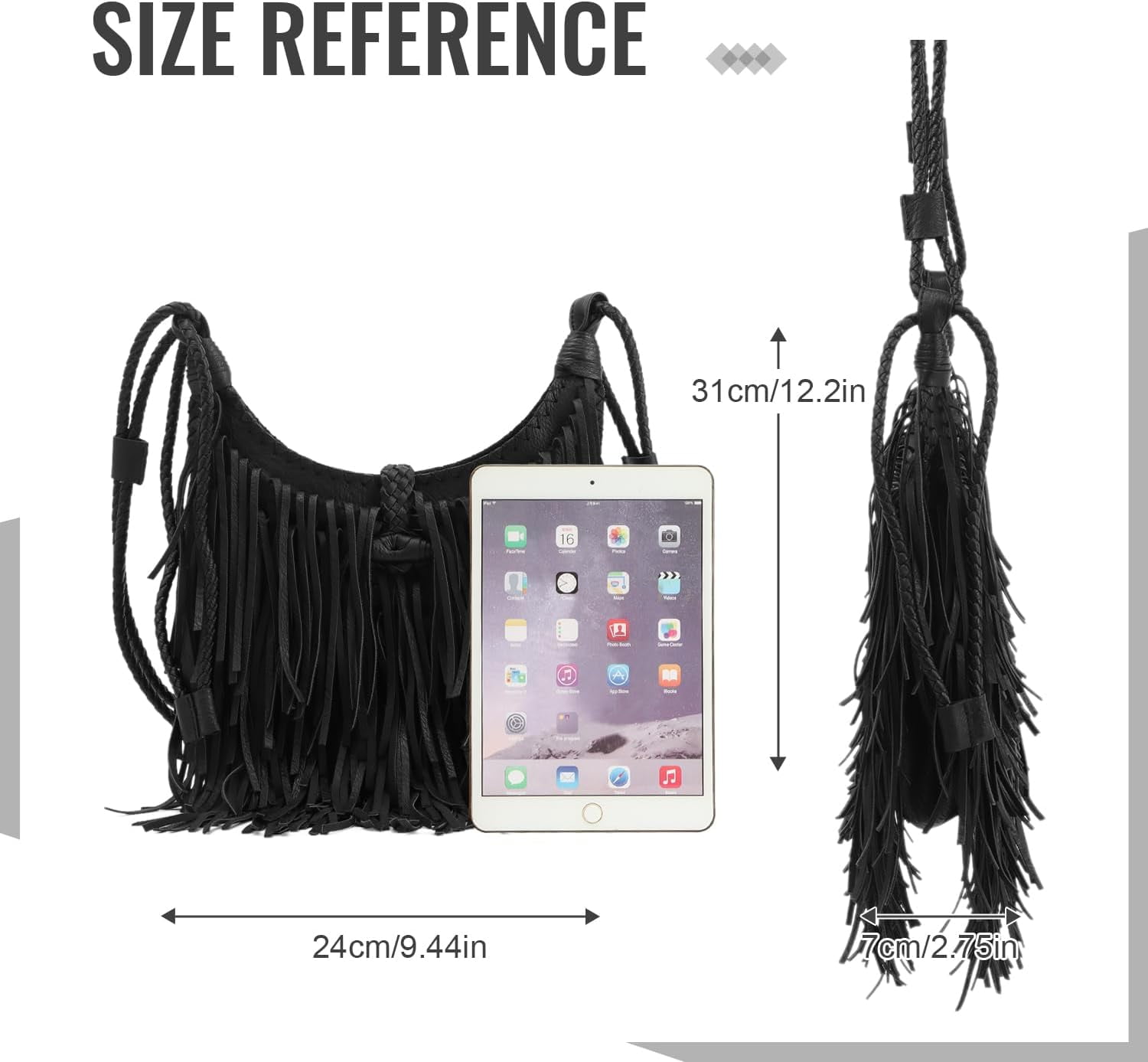 Vintage Fringe Hobo Bag for Women Black Fringe Purse Fringe Satchel Tassel Bag Fringe Shoulder Bag