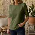 thumbnail image 5 of Wovilon Women's Half Sleeve Crew Neck Top, Solid Color Basic T-Shirt, Lightweight Stretch Casual Tee, Relaxed Fit Summer Blouse for Everyday Wear, 5 of 7