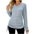 thumbnail image 2 of TAGOLD Womens 3/4 Long Sleeve Summer Tops, Women's Autumn/Winter Solid Color Long Sleeve V-Neck Draw-Pleated Loose T-Shirt Top Long Sleeve Crew-Neck Top/Shirt, 2 of 4