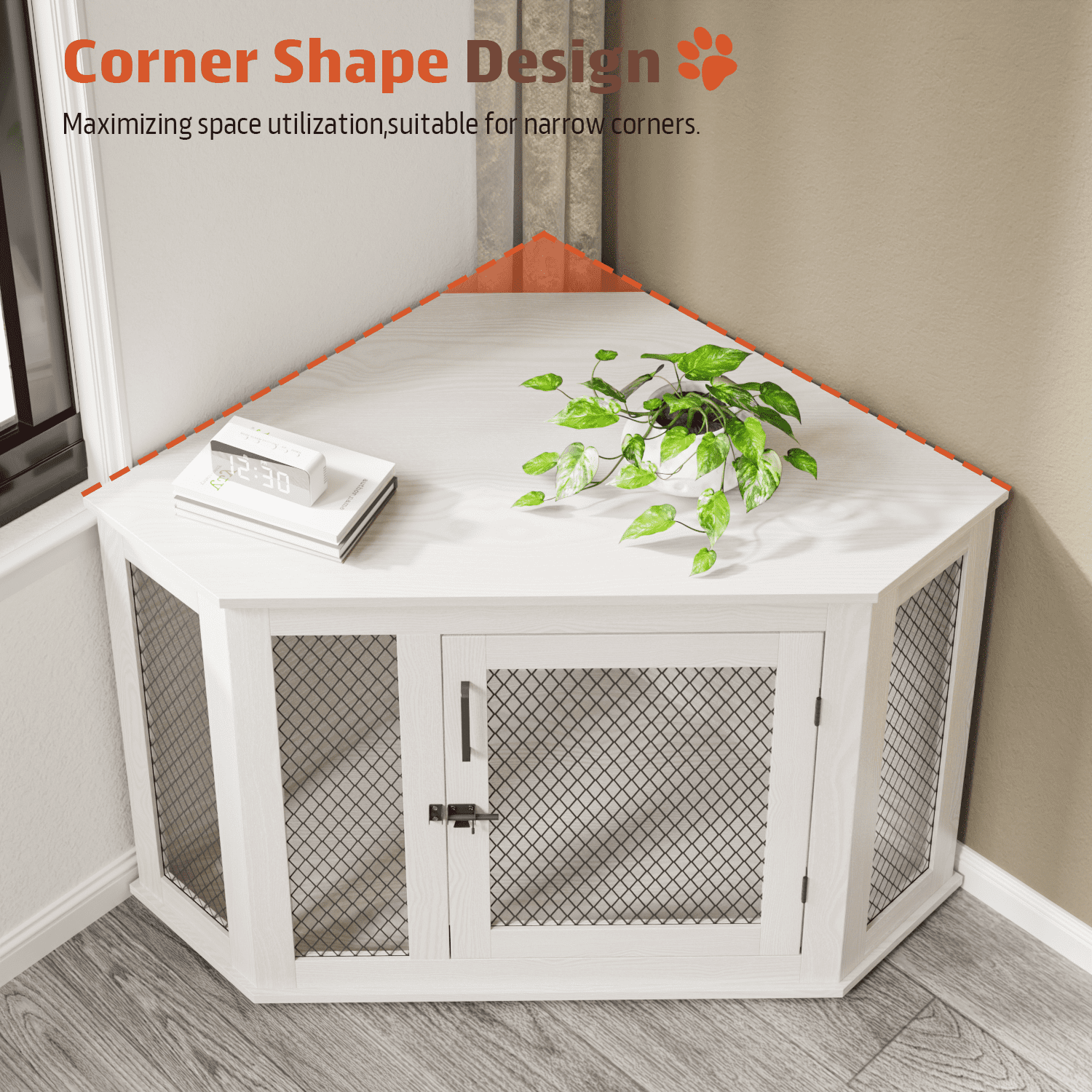 Bossin 44"Corner Dog Crate Furniture，Wooden Dog Kennel Indoor Furniture，Decorative Dog Crate, Dog Kennel TV Stand End Table for Small to Large Dogs
