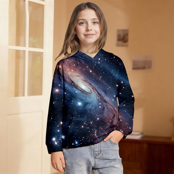 Boys Hoodies Star Galaxy Print Comfortable Fall Pullover Hoodie Top Casual Hoodies for Boys Size 3-4Y