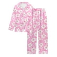 thumbnail image 5 of KKBOTIVE Womens Satin Pajama Set - Womens Pajamas Long Pants Sleepwear Sets Soft Comfy Night Wear V Neck Loungewear Cute Pajama Wear ( Pink-3 Size: L ), 5 of 5