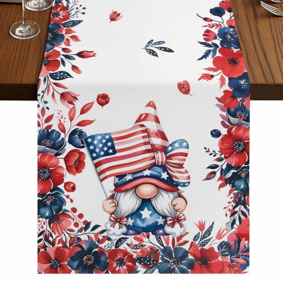 Table Runners 60 Inches Long Dress Scarves, Independence Day Farmhouse Kitchen Table Runner, Small Coffee Tablerunners, Gnomes American Flag Red Blue Flowers 13x60 Inch
