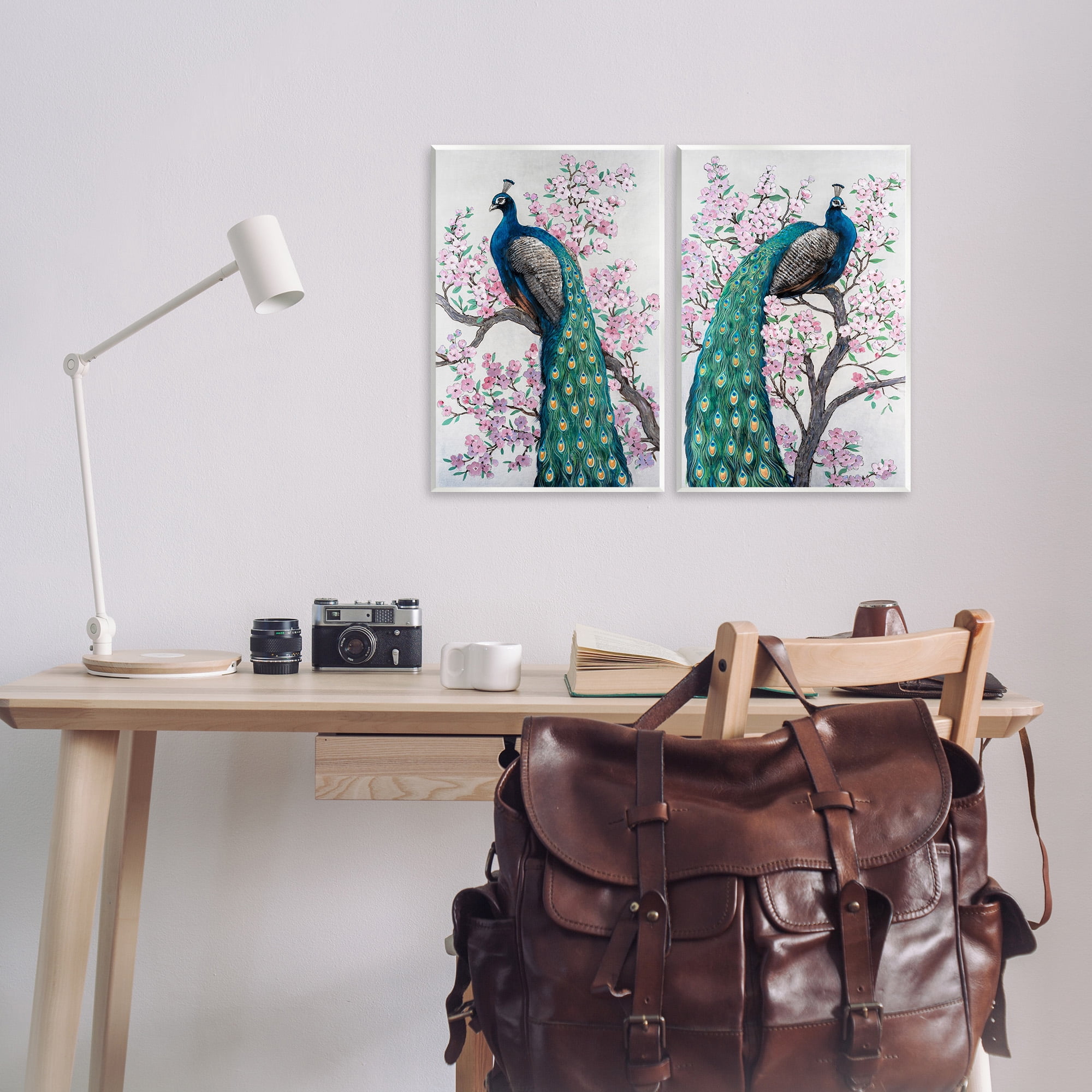 Stupell Industries Floral Peacocks Perched Animals & Insects Painting Unframed Art Print Wall Art, 13 x 19, Set of 2