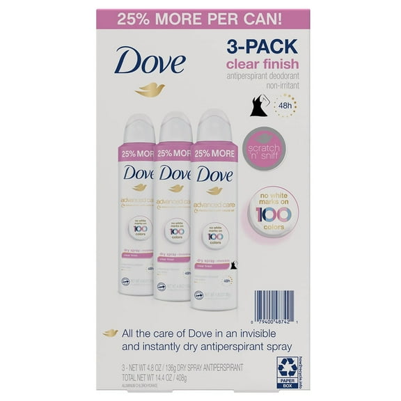 Dove Womens Invisible Dry Spray Antiperspirant Deodorant, 4.8 Ounce (Pack of 3)