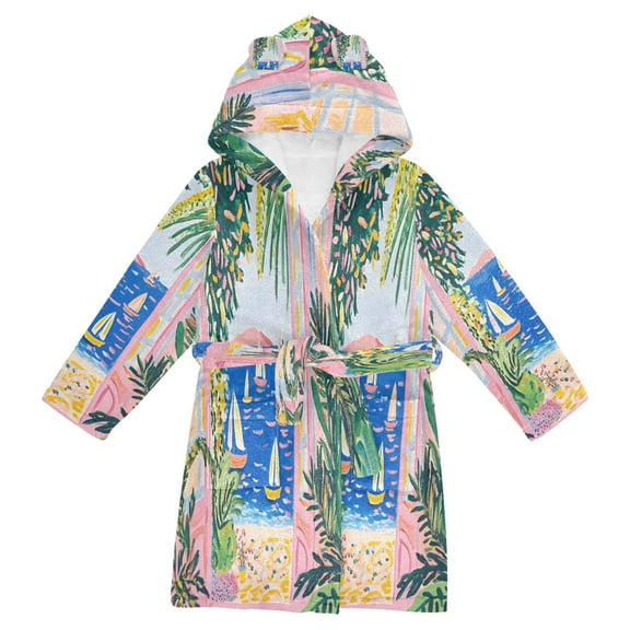 FORMRS Niños Bathrobe Unisex Hooded Robe Soft Plush Pajamas Sleepwear, Size 2-3T, Yellow Seaside