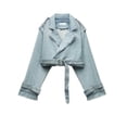 thumbnail image 2 of Summer New Retro Washed Distressed Belt Lapel Loose Denim Short Jacket-Dark Gray-XS, 2 of 7