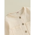 thumbnail image 5 of Wassery Toddler Baby Boy Cotton Linen Jumpsuit Solid Color Long Sleeve Button Down Romper with Pockets Newborn Infant Cute Spring Fall Outfit 0-24M, 5 of 8
