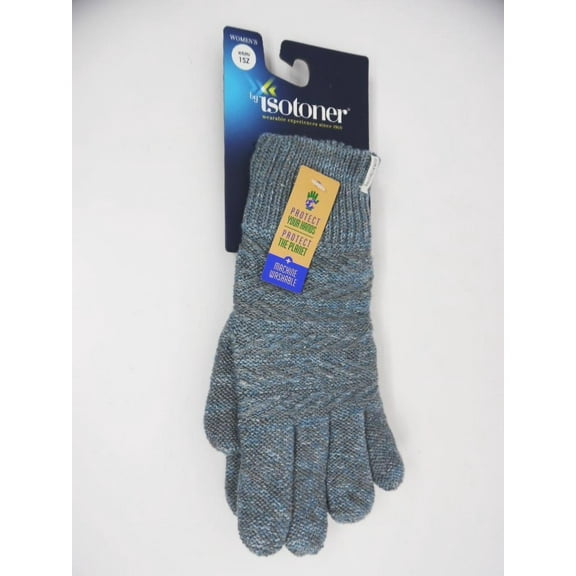 Isotoner Knit Gloves Womens Plush Fleece Lined Blue Speckle