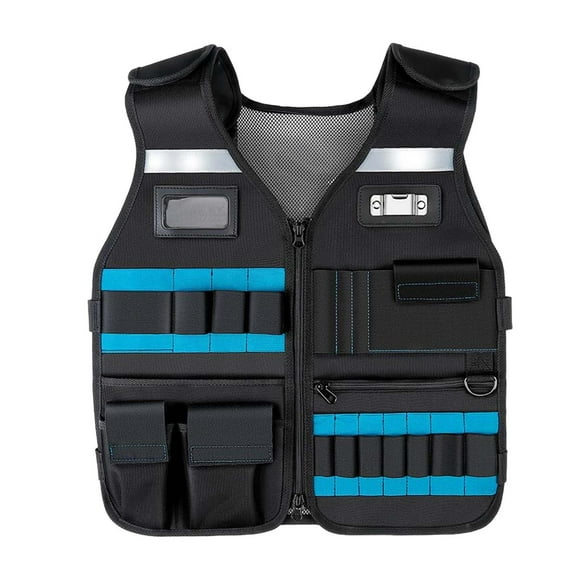 Tool Vest with Pockets Safety Work Vest Oxford Cloth Tool Pouch Breathable Universal Adjustable Heavy Duty Tool Vest for Unisex Electricians Blue