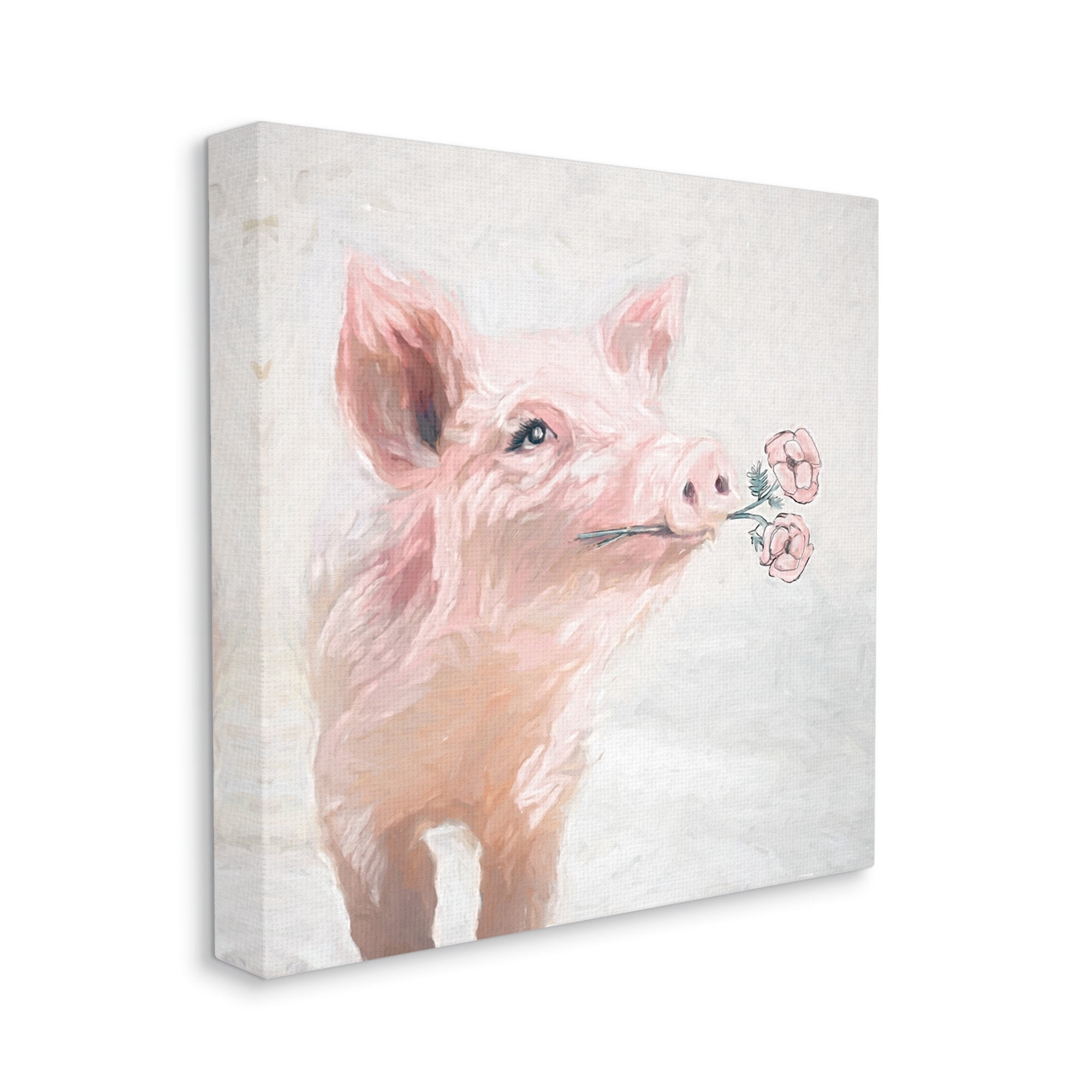 Stupell Industries Lovely Pink Country Pig Flower Blossoms Painting Canvas Wall Art, 17 x 17, Design by White Ladder