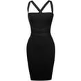 thumbnail image 3 of Women's Body Wrap Spaghetti Strap Knee Length Bodycon Ribbed Sexy Bandage Dress BLACK M, 3 of 7