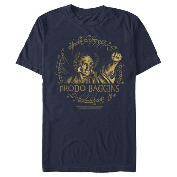 Men's The Lord of the Rings Fellowship of the Ring Frodo Gold Ring Graphic Tee Navy Blue X Large