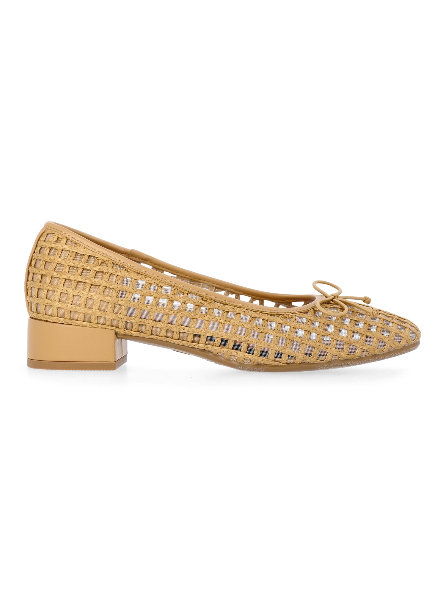 Time and Tru Women's String Bow Block Heel Ballet Shoes, Wide Width Available
