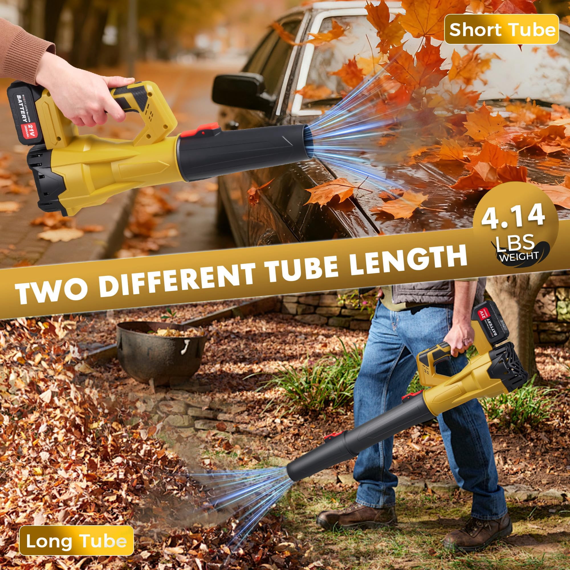 YUIRCHER 21V Cordless Leaf Blower, 200MPH Portable Battery Powered Handheld Blower for Outdoor Yard and Garden Debris Cleaning, Yellow