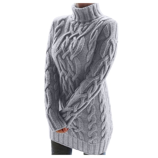 Fgnfyis Chandail à Col Roulé Manches Hautes chandail d'Hiver Taille Longue Robe Ample Chandail Femme Robes Chandail Gris G