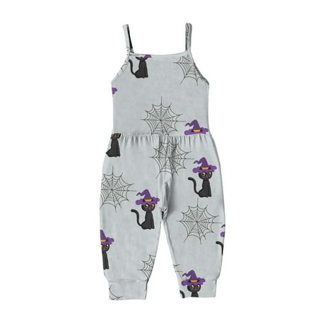 

BSDHBS Girls Rompers Toddler Girls Witchs Bones Prints Sleeveless Romper Jumpsuit Pants Clothes Gray Size 130